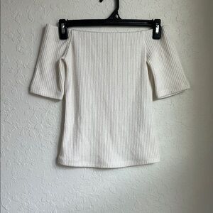 H&M White Off-the-Shoulder Sweater with Ribbed Texture